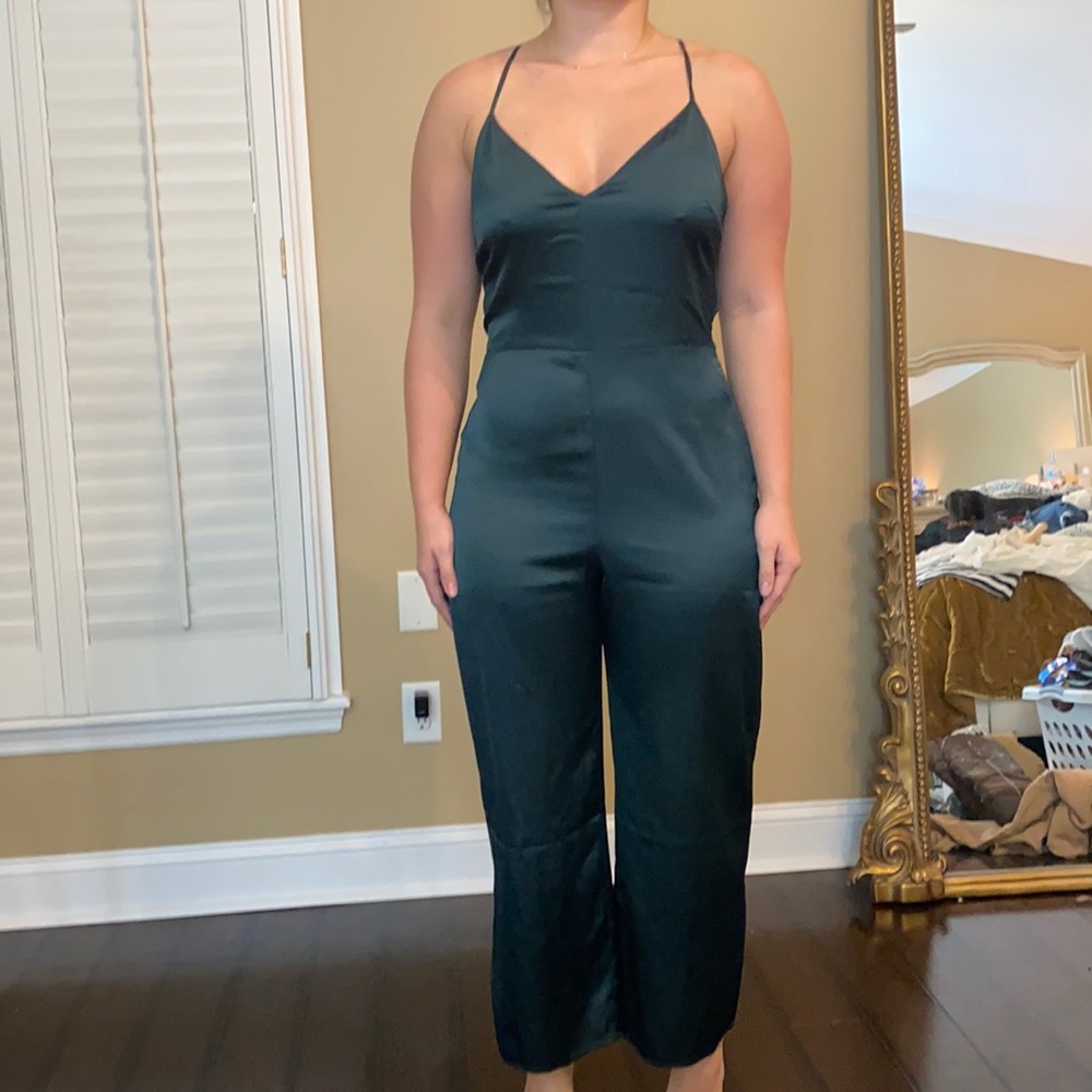 Satin forest green jumpsuit